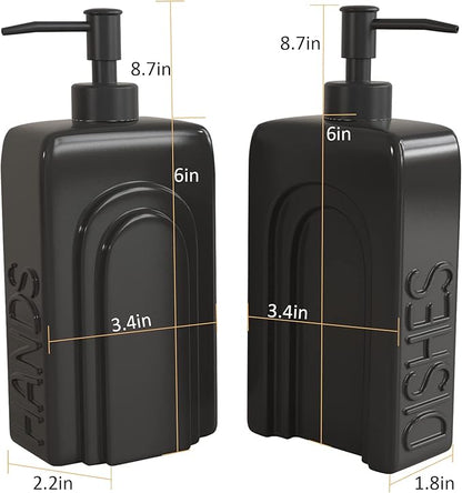 Soap Dispenser Set with Stainless Steel Pump, 2 Pack Ceramic Refillable Dish Soap and Hand Soap Dispenser for Kitchen, Bathroom, Matte Black - Image 5