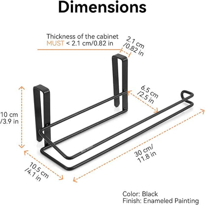 T.R.Sani. Bathroom Paper Towel Holders, Over Cabinet Door Paper Towel Holder, Paper Towel Rack for Shelves Under 0.82" - Stainless Steel, Black, 2 Pack