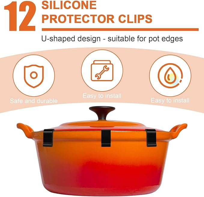 24pcs Dutch Oven Lid Protector Clips, Silicone Dutch Oven Lid Flexible Bumper Protective Clips for Storage (Black)