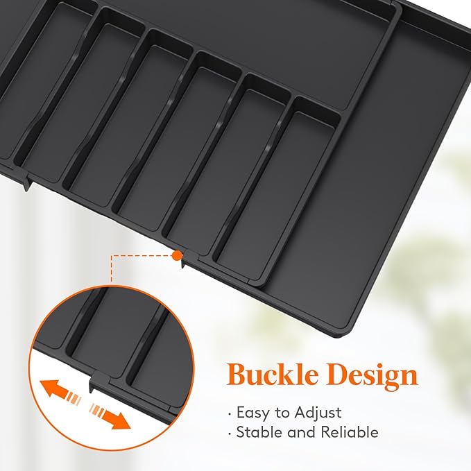 Lifewit Silverware Drawer Organizer, Expandable Utensil Tray for Kitchen, BPA Free Flatware and Cutlery Holder, Adjustable Plastic Storage for Spoons Forks Knives, 18- 33 x 18.5", Black - Image 7