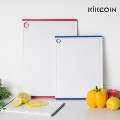 Kikcoin Plastic Cutting Boards for Kitchen, 3-Piece Large Cutting Board Set Dishwasher Safe Chopping Boards with Non-slip Feet and Juice Grooves, Multicolor - Image 7