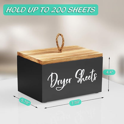 Bivvclaz Dryer Sheet Holder, Wooden Laundry Sheets Container, Laundry Room Organization and Storage for Farmhouse Laundry Room Decor and Accessories, Fabric Sheet Holder, Black
