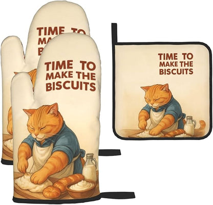 Cute Cat Oven Mitts and Pot Holder Set, Funny Heat Resistant Kitchen Gloves Hot Pad, Cooking Baking Lovers Spring Easter Gifts for Women, Whimsical Kitchen Decor & Gifts for Chef Cooks Cat Lovers Mom by Unknown