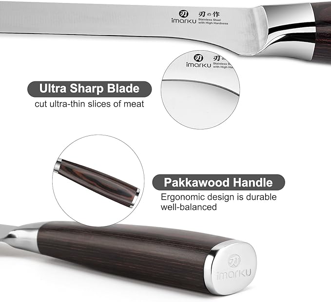 imarku Fillet Knife, German High Carbon Boning Knife, 6-Inch Stainless Steel Professional Grade Boning Fillet Knife for Fish, Pakkawood Handle for Meat and Poultry, Gifts for Men and Women - Image 8