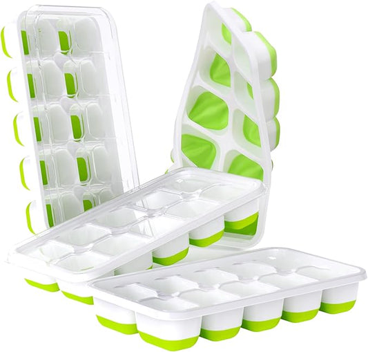 DOQAUS Ice Cube Tray with Lids - 4 Pack Stackable Silicone Ice Trays for Freezer, BPA & LFGB Safe, Easy Release for Kitchen, RV, Cocktail, Coffee, Soup & Food by DOQAUS