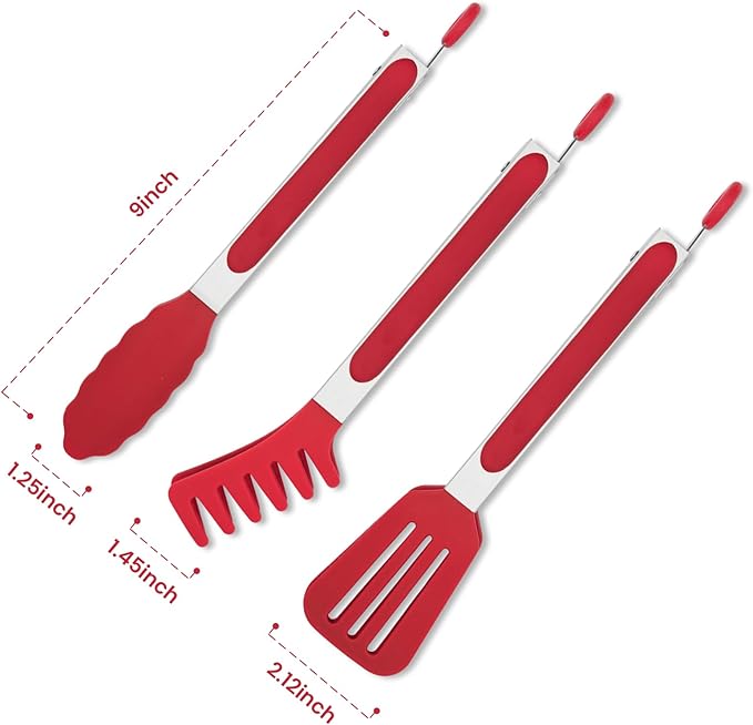3 Pack Silicone Tongs for Cooking,Maywe Tanso 9 Inch Cooking Kitchen Tongs with Silicone Tips,Nonstick Stainless Steel Tongs for Steak Pie Pizza Pasta Spaghetti Salad BBQ Buffet - Image 7