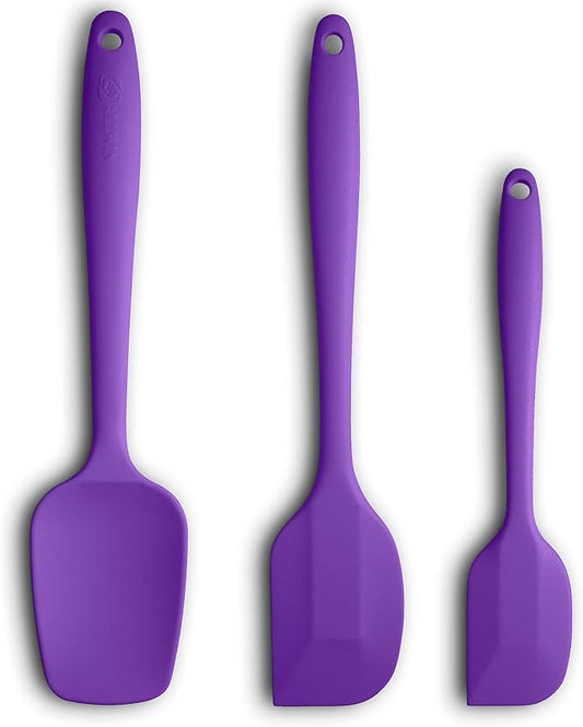 Silicone Spatula 3‑Piece Set Heat Resistant 600°F Non‑Stick Rubber Spatulas with Stainless Steel Core ALLWIN HOUSEWARE Large Spatula, Spoonula & Mini Spatula for Cooking & Baking, Purple