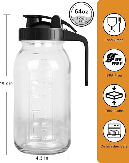 Mason Jar Pitcher Set of 2-64oz (2 Quart) Airtight & Leakproof Glass Pitcher with Lid, Perfect for Storing Breastmilk, Cold Brew, Sun Tea, with Easy-Pour Spout Lid - Image 2