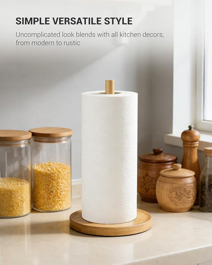 NESAPTO Paper Towel Holder Countertop, Wooden Freestanding Paper Towel Stand for Modern Farmhouse & Cottagecore Decor, Kitchen Bathroom Essential, Bamboo - Image 2