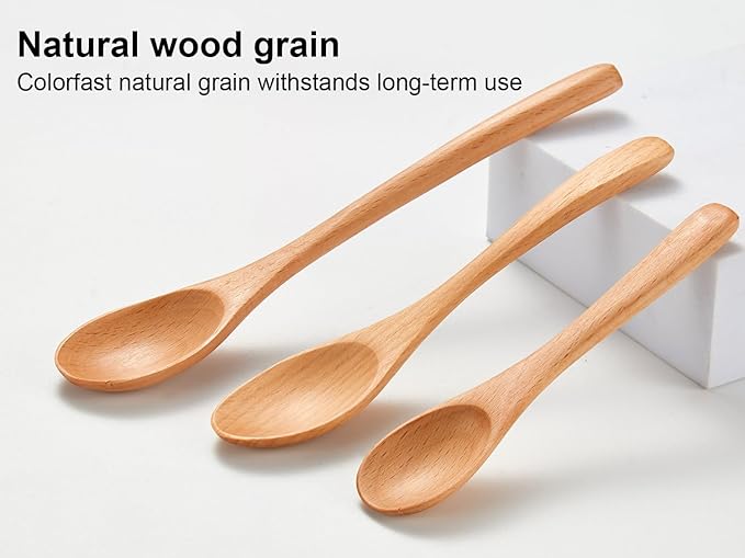 6 Piece Small Wooden Spoons Set - Premium Beech Wood Spoons in 3 Sizes (4.9", 5.9", 7.1") for Honey, Tea, Coffee, Multi-Purpose Mini Teaspoons Utensils for Ice Cream and Soup - Image 7
