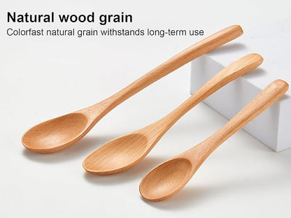 6 Piece Small Wooden Spoons Set - Premium Beech Wood Spoons in 3 Sizes (4.9", 5.9", 7.1") for Honey, Tea, Coffee, Multi-Purpose Mini Teaspoons Utensils for Ice Cream and Soup - Image 7