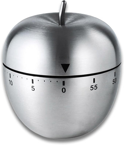 Kitchen Timer for Cooking, 60 Minutes Mechanical Timer - No Batteries Required, Stainless Steel Apple-Shape Cute Countdown Clock for Cooking, Learning, Exercises, Gaming
