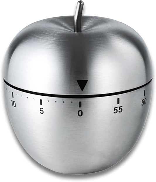 Kitchen Timer for Cooking, 60 Minutes Mechanical Timer - No Batteries Required, Stainless Steel Apple-Shape Cute Countdown Clock for Cooking, Learning, Exercises, Gaming
