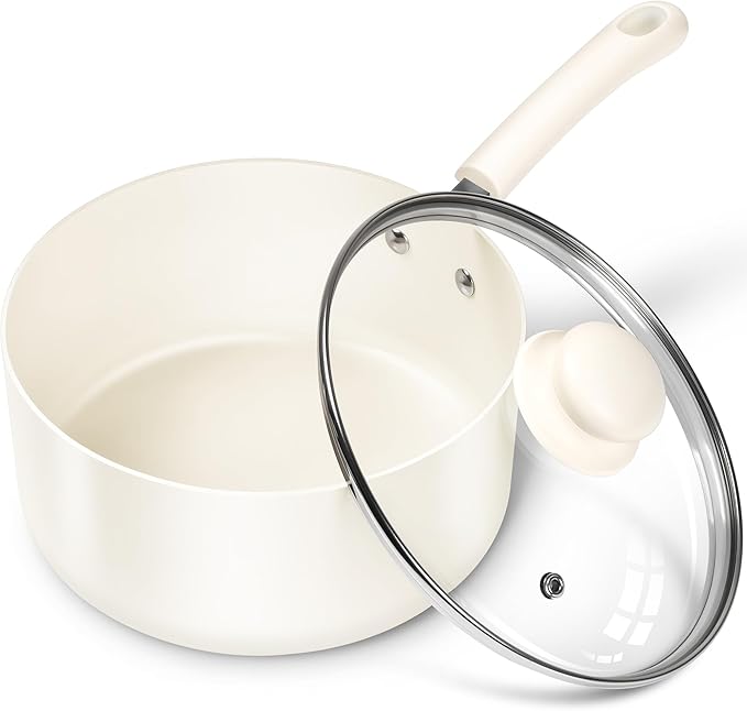 MICHELANGELO Nonstick Saucepan with Lid, Ceramic Sauce Pan Sets, Easy to Clean Sauce Pans, Multi-Purpose Cooking Pots, 3QT, White by Michelangelo