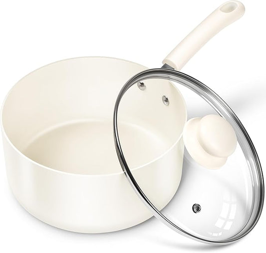 MICHELANGELO Nonstick Saucepan with Lid, Ceramic Sauce Pan Sets, Easy to Clean Sauce Pans, Multi-Purpose Cooking Pots, 3QT, White by Michelangelo