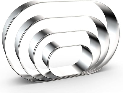 Pill Capsule Long Oval Cookie Cutters - 5 Inch, 4 Inch, 3 Inch, 2 Inch - Geometric Frame Plaque Cookie Cutter Set Fondant Biscuit Molds - Stainless Steel