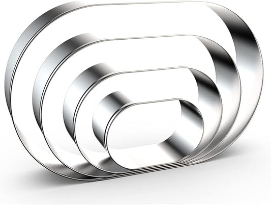 Pill Capsule Long Oval Cookie Cutters - 5 Inch, 4 Inch, 3 Inch, 2 Inch - Geometric Frame Plaque Cookie Cutter Set Fondant Biscuit Molds - Stainless Steel