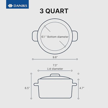 Daniks Standard 3 Quart Stainless Steel Stock Pot with Glass Lid, Tri-Ply Bottom for Even Heating, Induction Compatible, Dishwasher Safe, Built-In Measuring Scale, Silver