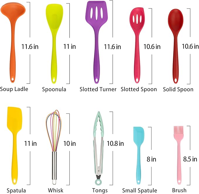 KAY RUK Kitchen Silicone Utensil Set,10Pcs Cooking Utensils Set,Food Grade Safety Silicone Utensils,480℉Heat Resistant Kitchen Tools,Seamless Easy to Clean, Non Stick Utensils(Multicolor) - Image 3