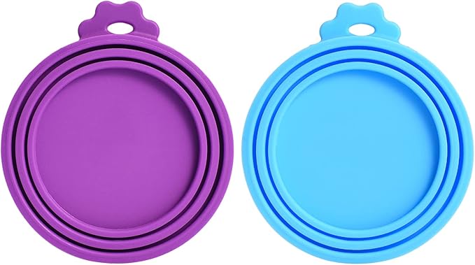 Comtim Pet Food Can Cover Silicone Can Lids for Dog and Cat Food(Universal Size,One fit 3 Standard Size Food Cans) (Blue/Purple) by COMTIM