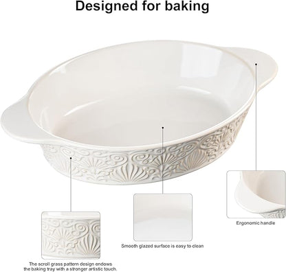 Dafuceramic Casserole Dishes for Oven Sets of 3, Ceramic Oval Baking Dish, Au Gratin Baking Pans with Handles for Roasting, Lasagna, Pie, Baking Meat & Vegetables (Beige White) - Image 5