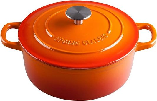 EDGING CASTING Enameled Cast Iron Dutch Oven, 5.5 Quart, Round Cast Dutch Ovens Pot with Lid Dual Handle for Bread Baking, Oven Safe up to 500°F, Orange by EDGINGCOOKWARE