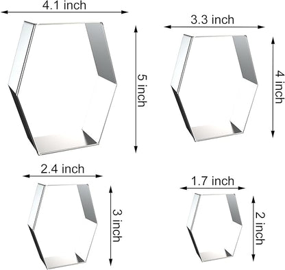 Long Hexagon Cookie Cutters Shapes Set with Assorted Sizes - 5 inch, 4 inch, 3 inch, 2 inch - Geometric Frame Plaque Cookie Cutters Shapes Molds - Stainless Steel