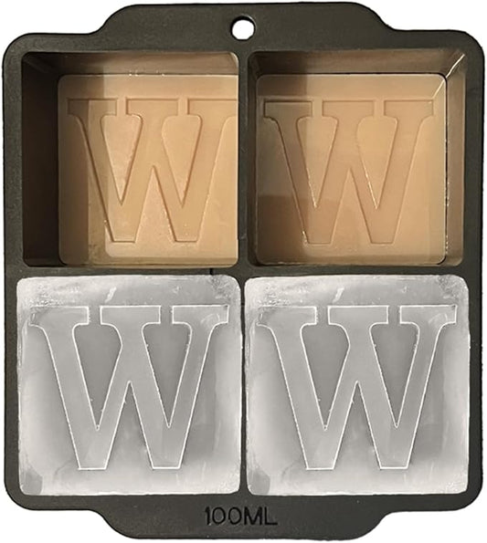 Monogrammed Ice Cubes Mold with Lid, 2 inch Whiskey Ice Cube Tray, Personalized Initials Silicone Cocktail Ice Cube Mold, Wedding Monogram, Thank You Gift, Gifts for Dad (Letter W)