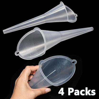 4 Pcs Long Neck Oil Funnel for Automotive, Wide Mouth Plastic Funnel, Long Transparent Funnel for Oil, Gas and Lubricants (4)