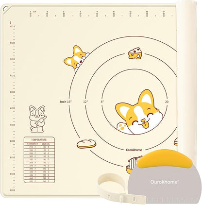 Ourokhome Silicone Baking Mat Sheet and Pastry Dough Cutter, 0.5 Inch Thick 32" X 24" BPA free Silicone Rolling Mat, Non-Stick and Anti-Slip, Dishwasher Safe (Beige) by Ourokhome
