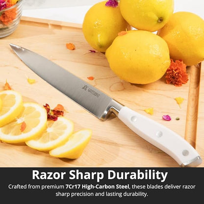 Yatoshi 15 Piece White Knife Block Set - Pro Kitchen Knife Set Ultra Sharp High Carbon Stainless Steel with Ergonomic Handle - Image 3
