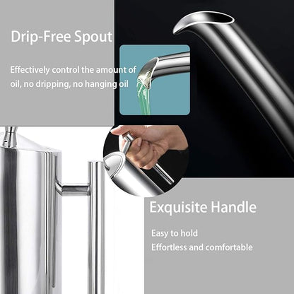 Sumerflos Olive Oil Dispenser Bottle Stainless Steel, 700ml/24oz Drip-Free Pouring Oil Pot, Large Oil Storage Container for Salad and Kitchen Cooking