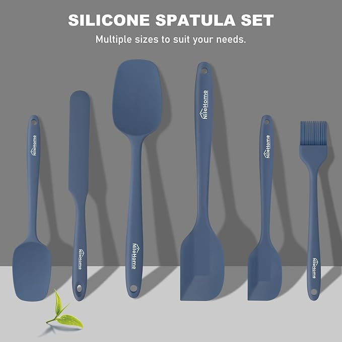 NileHome Silicone Spatula Set, 6 Packs Food Grade Kitchen Utensils with Silicone Brush Heat Resistant BPA-free Rubber Spatula for Scraping, Baking, Cooking, Mixing, Haze blue - Image 7