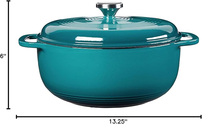 Lodge Essential Enamel Cast Iron Dutch Oven - Perfect for Bread Baking, Braising, Marinating & Slow Cooking - Features Moisture-Sealing Lid & Dual Handles - Kitchen Essentials - 6 Quarts - Lagoon - Image 9