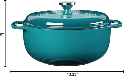 Lodge Essential Enamel Cast Iron Dutch Oven - Perfect for Bread Baking, Braising, Marinating & Slow Cooking - Features Moisture-Sealing Lid & Dual Handles - Kitchen Essentials - 6 Quarts - Lagoon - Image 9