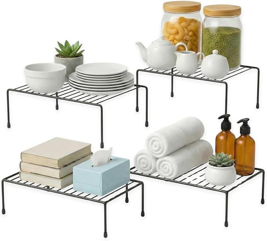 Evelots Kitchen Cabinet Wire Shelf Organizer/Rack - 4 Pack Sturdy Large Metal Shelf Risers - Double Your Counter Space - Great for Kitchen, Freezer, Pantry and Bathroom - Rustproof - Black by Evelots
