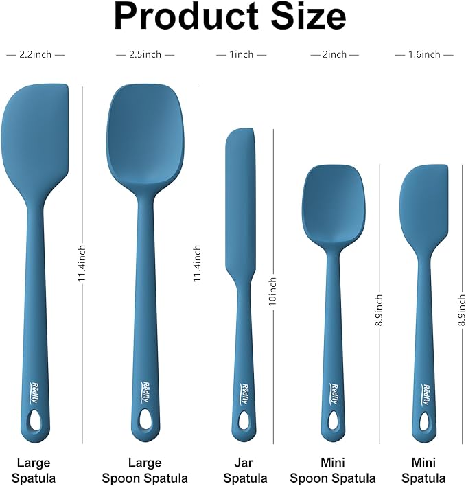 Redfly Silicone Spatula Set, 5 Piece Food Grade Silicone Cooking Utensils Set, Rubber Spatula Heat Resistant Nonstick for Baking, Cooking, Kitchen Utensils Dishwasher Safe Blue - Image 2