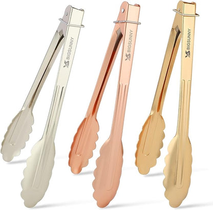 MSY BIGSUNNY 9 Inch Kitchen Food Tongs, Buffet Tongs, Serving Tongs for Cooking, Grilling, Aluminum Tongs - Set of 3 (multi color)