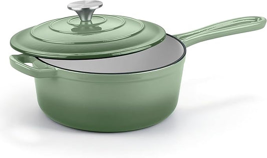 Homikit 3 Quart Saucepan with Lid, Enameled Cast Iron Sauce Pan Cooking Pot for Soup, Milk, Pasta, Nonstick Enamel Dutch Oven for All Cooktops, Heat Resistant Up to 500°F, Sage Green