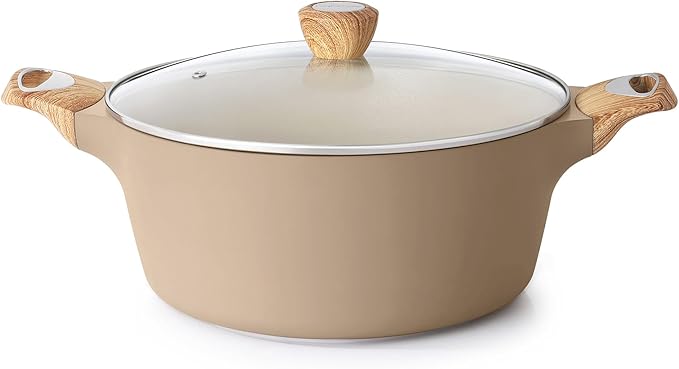 SENSARTE Ceramic Nonstick Stock Pot with Lid, 2.6/4.5/6.6/8.5 QT Soup Pot Casserole Pot, Non-toxic Healthy Pasta Pot, Large Cooking Pot Stew Pot, Induction Compatible, PFOA PFAS PTFE Free, Taupe by SENSARTE