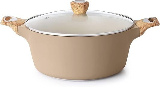 SENSARTE Ceramic Nonstick Stock Pot with Lid, 2.6/4.5/6.6/8.5 QT Soup Pot Casserole Pot, Non-toxic Healthy Pasta Pot, Large Cooking Pot Stew Pot, Induction Compatible, PFOA PFAS PTFE Free, Taupe by SENSARTE
