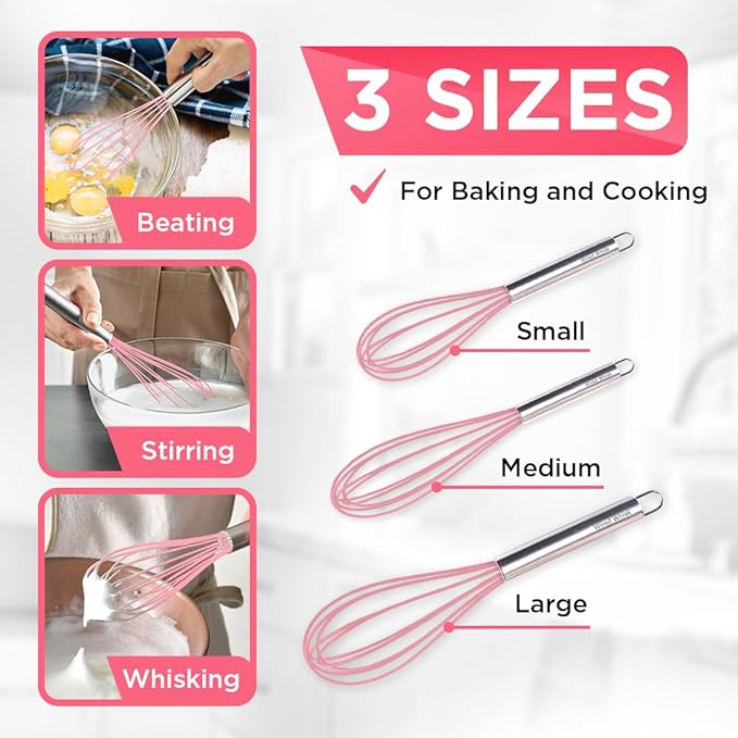 Silicone Whisk Set - Non-Scratch - Pink - Image 4