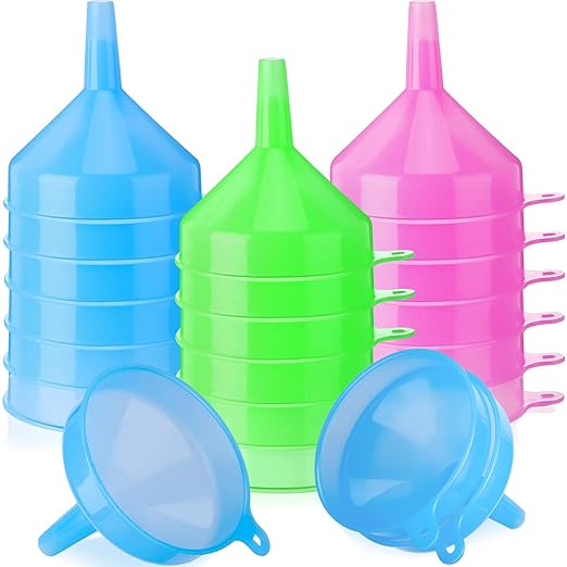 Honeydak 9 Pcs Plastic Funnels 4.7 Inch Wide Mouth Multi-Purpose Funnels with Long Reaching Spout for Filling Bottles Mason Jars Science Lab Use Funnel for Liquid (Pink,Blue,Green) by Honeydak
