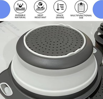 White Round Silicone Collapsible Colander – Silicone Round Kitchen Strainers with Plastic Handles Small Foldable Kitchen Strainer Perfect for Draining Pasta Vegetable and Fruit - Image 4
