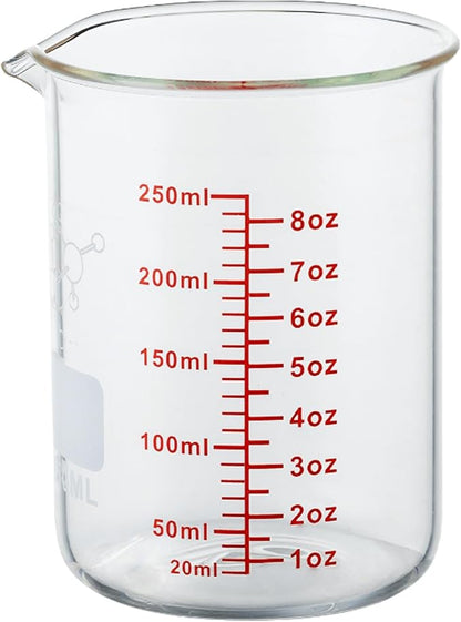 High Borosilicate Glass Measuring Cup-V-Shaped Spout,250ml(8OZ) Glass Measuring Beaker for Kitchen or Restaurant, Easy to Read by AckersBORO33