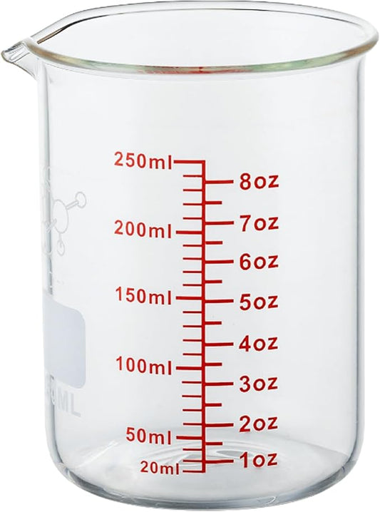 High Borosilicate Glass Measuring Cup-V-Shaped Spout,250ml(8OZ) Glass Measuring Beaker for Kitchen or Restaurant, Easy to Read by AckersBORO33
