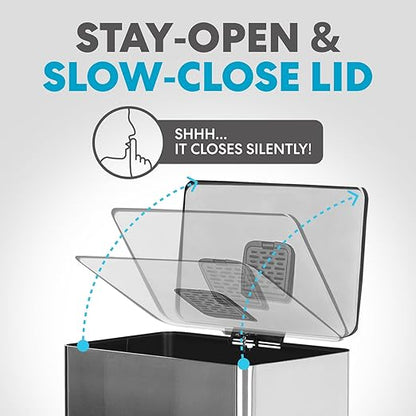 SIMPLI-MAGIC 50 Liter / 13.2 Gallon Soft-Close, Smudge Resistant Trash Can with Foot Pedal and Built in Filter- Stainless Steel, Sleek Finish - Image 6