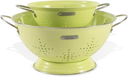 Metal Colander 2 Pack, Strainer Bowel with Handles 2Qt & 6Qt Powder Coated Solid Ring Base Heavey Duty Kitchen Drainer Basket for Pasta Veggies and Fruits,New Home Apartment Essentials (LightGreen) by Unknown
