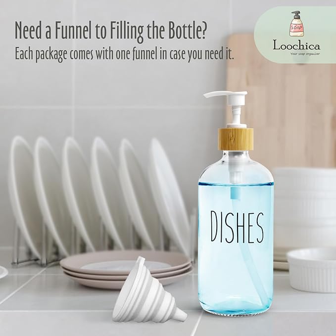 LOOCHICA Dish Clear Glass Soap Dispenser with Plastic Pump, 16 Oz Transparent Dish Soap Dispenser Set Refillable Reusable Apothecary Soap Pump Dispenser Bottles for Bathroom and Kitchen - Image 9