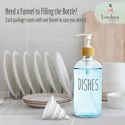LOOCHICA Dish Clear Glass Soap Dispenser with Plastic Pump, 16 Oz Transparent Dish Soap Dispenser Set Refillable Reusable Apothecary Soap Pump Dispenser Bottles for Bathroom and Kitchen - Image 9
